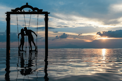 Couple standing in the sea