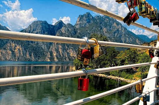 Love locks on a railing of a bridge