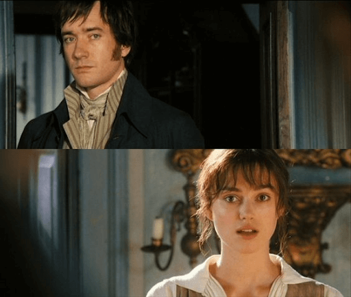 Joined photo of Mr. Darcy and Elizabeth in which they seem to be talking to and looking at each other