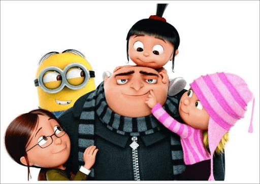  [From left to right] Margo, Stuart, Gru, Agnes, and Edith