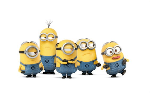 Minions Stuart, Kevin, Mel, Dave, and 1 other minion