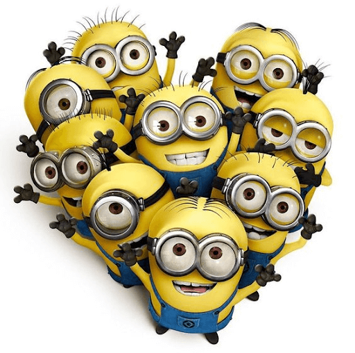  Nine minions raising both of their hands while looking up